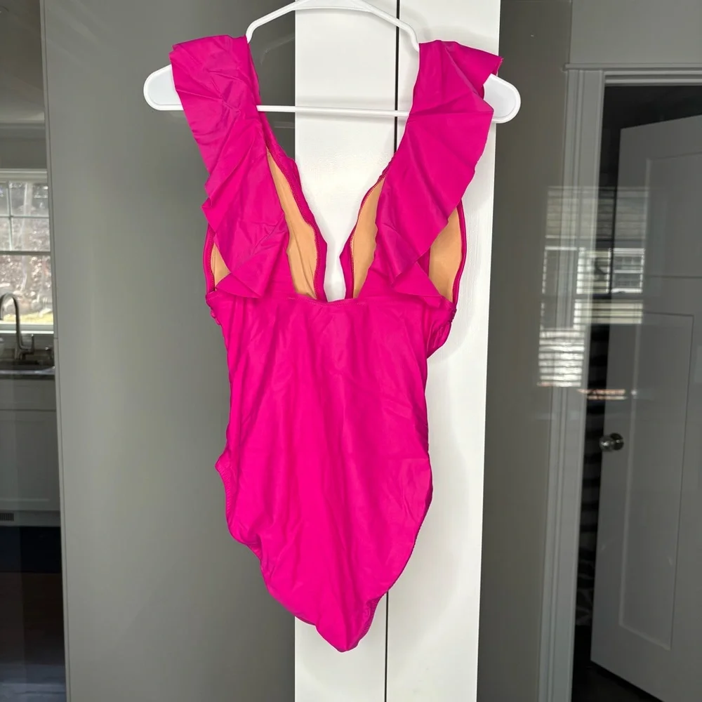 NWT J. Crew Ruched Ruffle One-piece Swimsuit Vibrant Pink Barbie